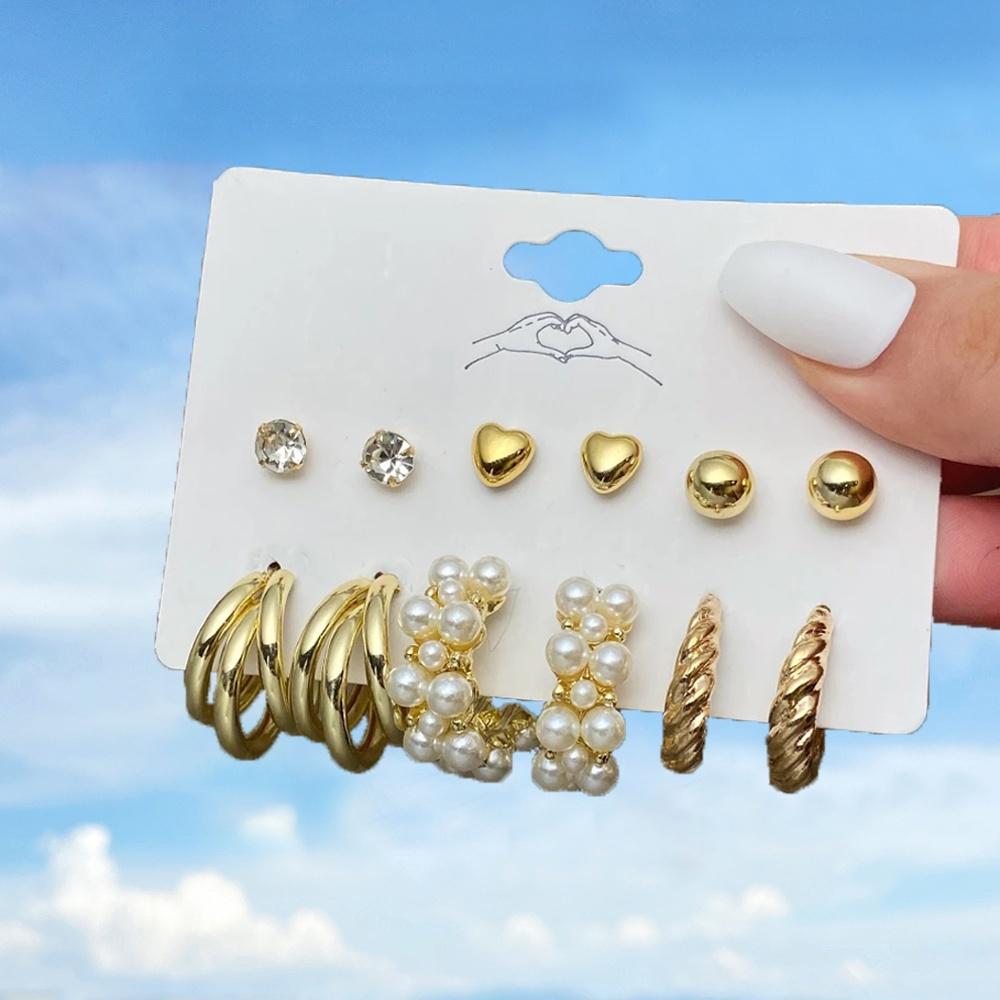 iF ME Fashion Pearl Earring Set Women Luxury Butterfly Love Heart Gold Stud Earrings Resin Hoop Earrings Jewelry Accessories
