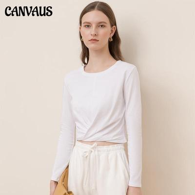 Autumn New Style Cotton Commuter Twisted Fashion Bottoming Shirt Solid Color Long-sleeved Round Neck All-match Women's Clothing