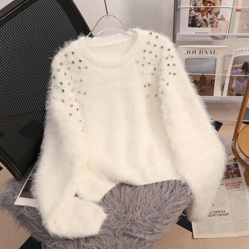 Sweater for Women Autumn Winter Thickened  Warm Knitted Stretchy Long Sleeve Oversize Tops