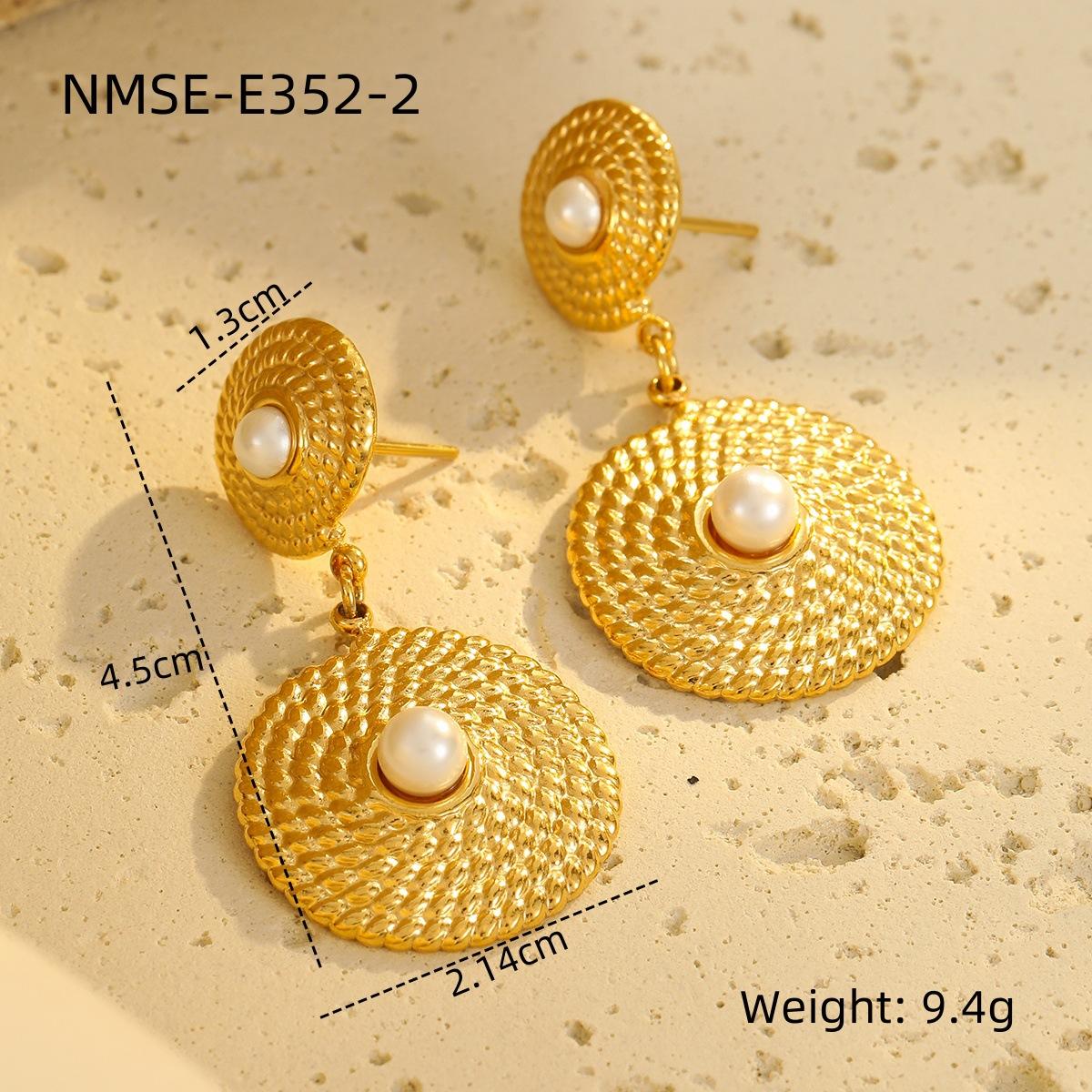 GEMCHIC Women s French Style Gold Twist Disc Drop Earrings with Faux Pearl, Geometric Mosquito Coil Design Stainless Steel Jewelry 18K