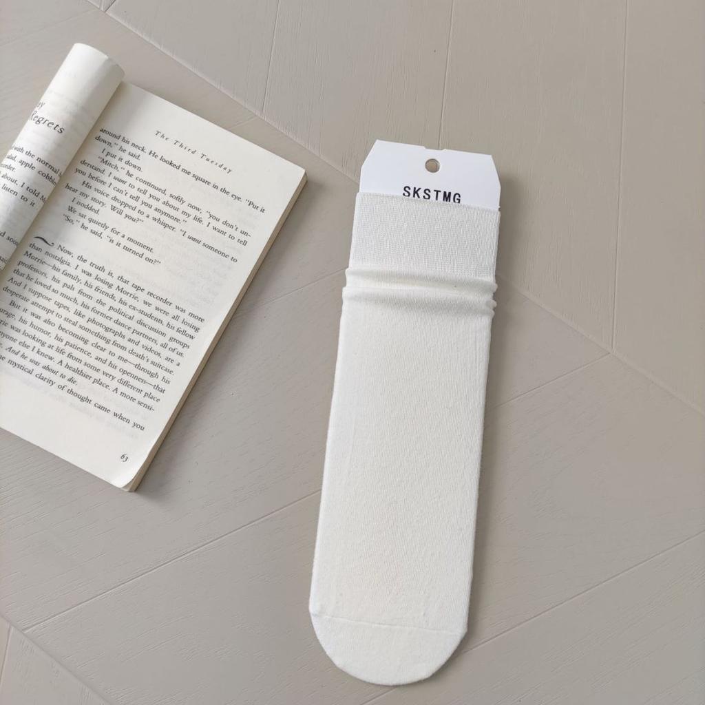 Solid Color Straight Plate Crimped Cotton Socks College Style New Product Medium Tube Socks Quality Stacking Socks