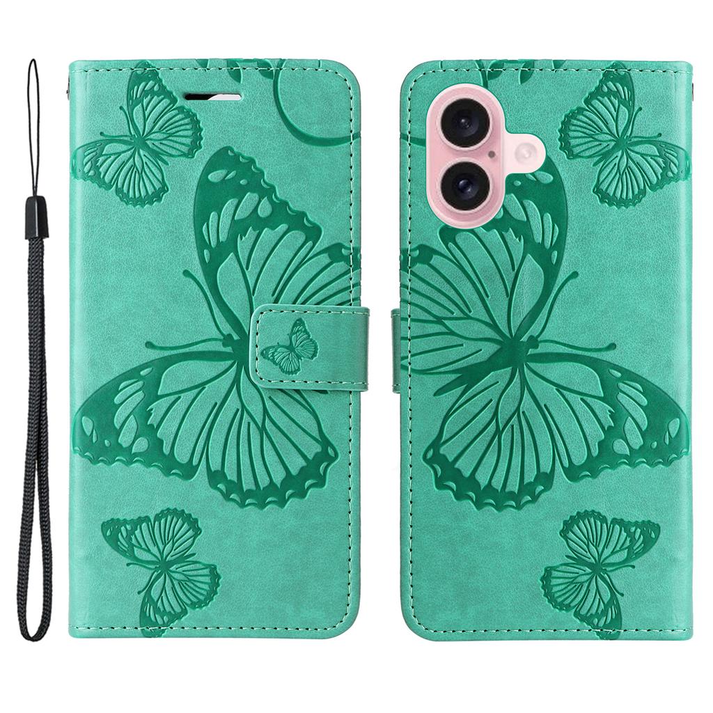 For iPhone 16 Wallet Case Floral Butterfly Imprinted Leather Phone Cover Stand