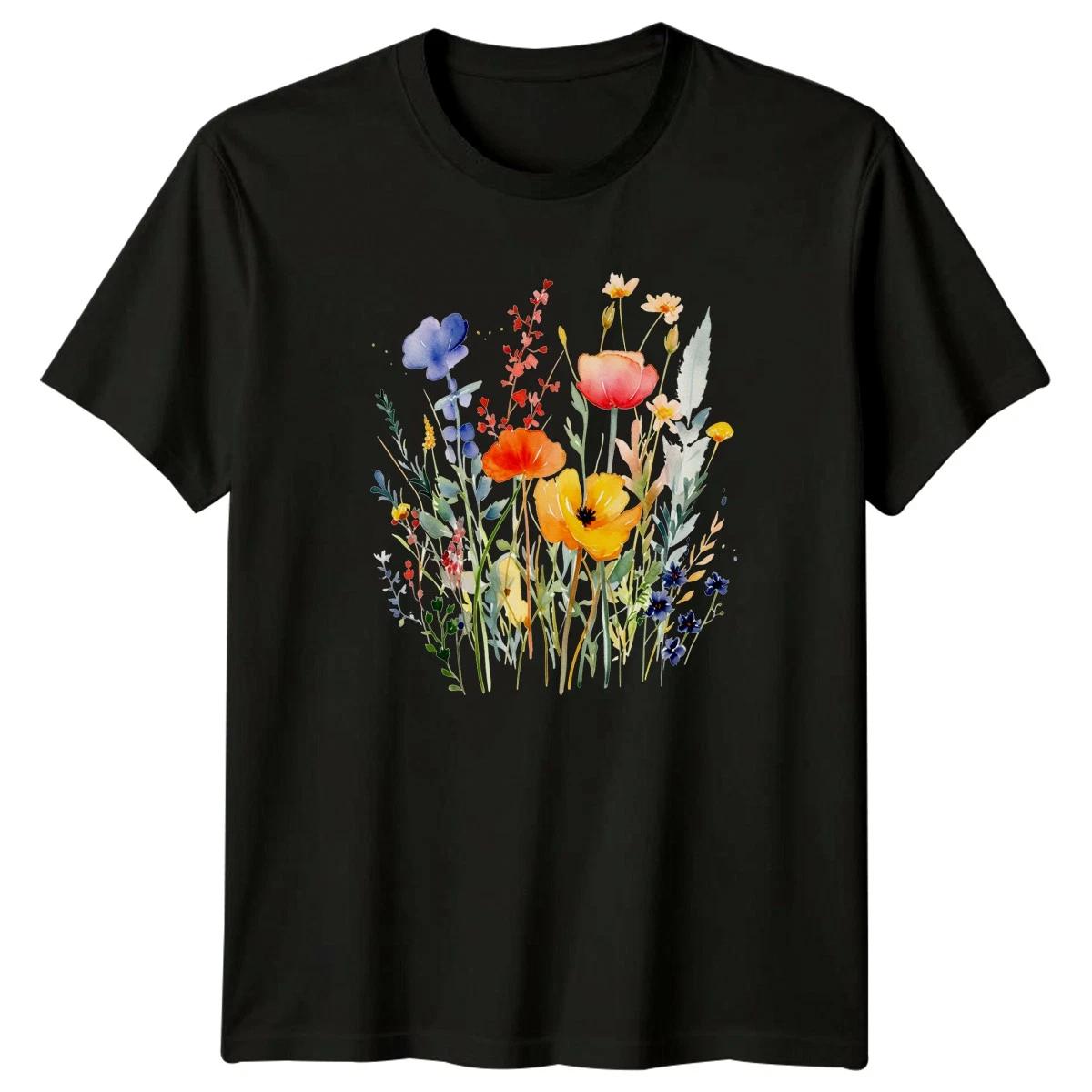 Wildflower Meadow Watercolor Nature Wildflowers Mens T-Shirt Womens Tee Graphic XL