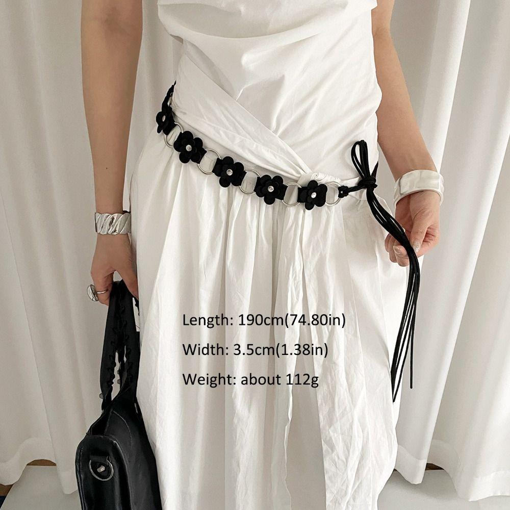 Double Small Flowers PU Leather Belt Adjustable Strap Waist Rope New Waistchain  Women Girls