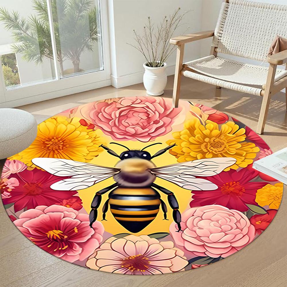 Bee Round Floor Rug Perfect for Dormitory Study room Decorate room Hallway Anti-slip Round Rug Anime Office Decor Gift for Festivals