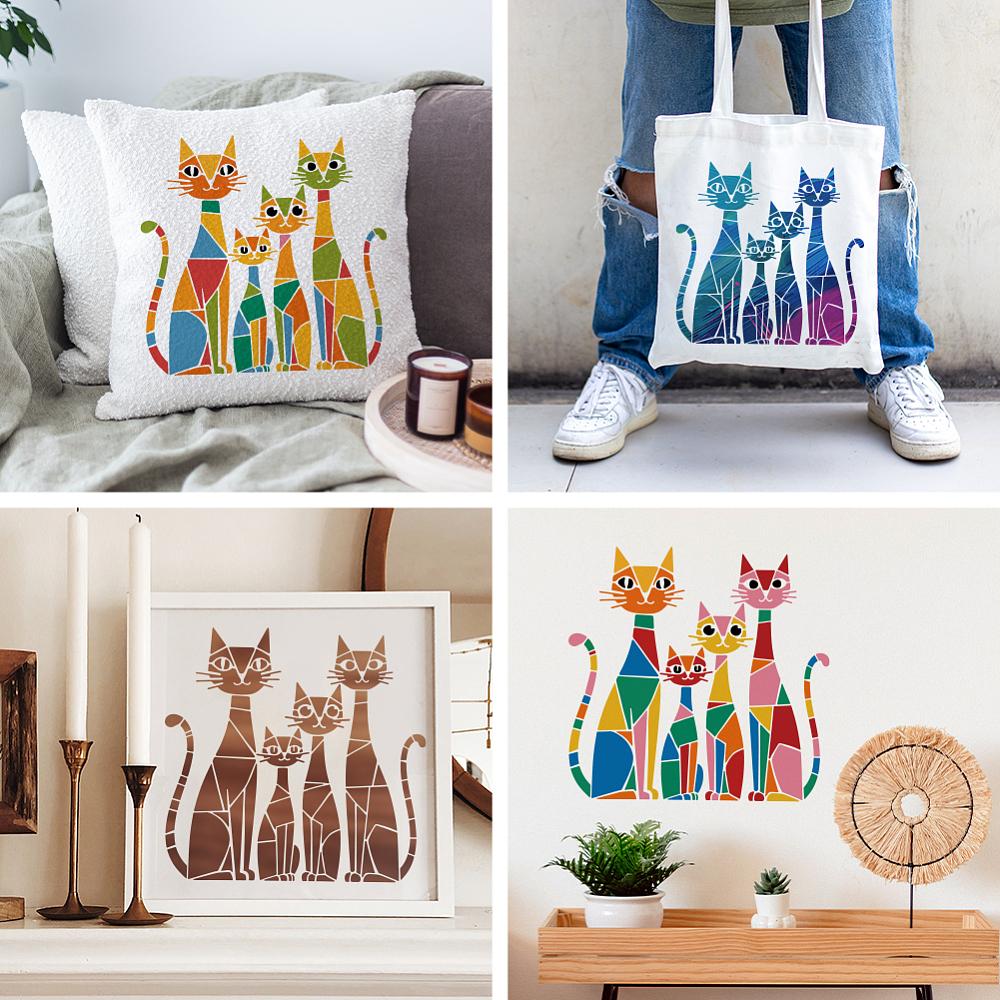 PET Hollow Out Drawing Painting Stencils, for DIY Scrapbook, Photo Album, Cat Shape, 300x300mm