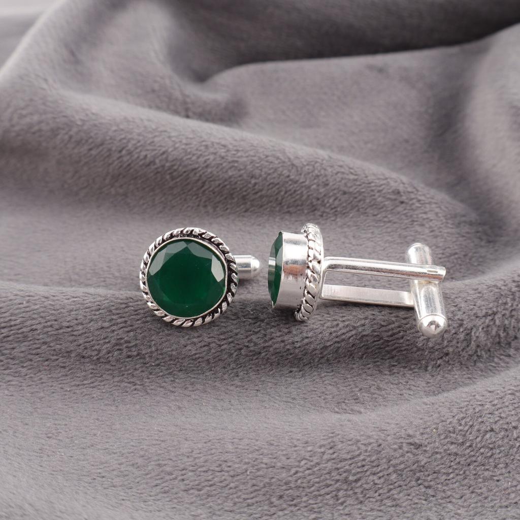 Natural Green Onyx Gemstone 925 Sterling Silver Jewelry Handmade Cufflinks0.51" CL-3-20