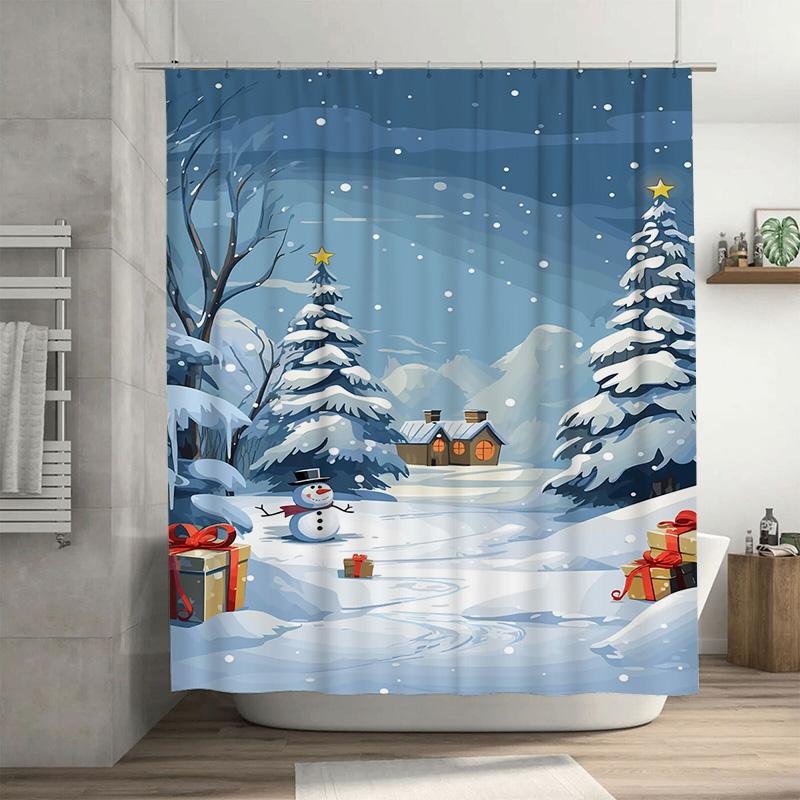 

Tuniu Winter Wonderland Snowman Cabin Bathroom Shower Curtain Festive Holiday Decor Cozy Home W60H190(CM)-1 Pcs