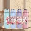 1PC Rose Flower Wreath Letter Print Pattern 750ml Color Plastic Sports Water Bottle Leakproof Flip Straw Lid Suitable for Sports Office Home Use