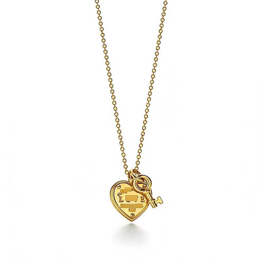 T Family Heart Lock Key Necklace: Classic Heart Pendant On a Collarbone Chain for Women