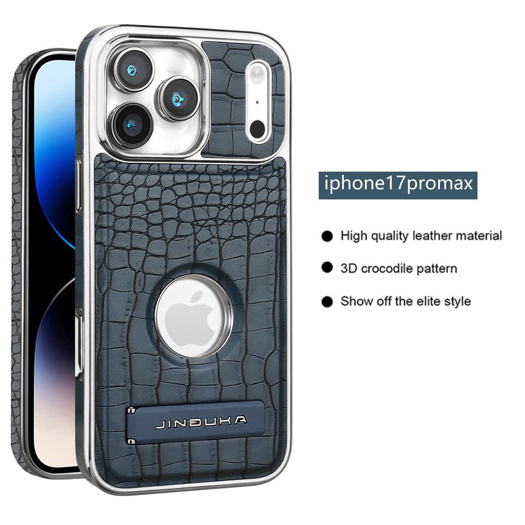 Luxury Crocodile-Patterned Leather Magsafe Case For iPhone 17 16 15 14 13 12 11 Pro Max 17Air With Folding Stand Flannel Lining