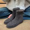 Korean Version of Niche Minimalist Suede Round Head Rear Zipper Flat Bottom Thin Boots Women's Autumn and Winter Versatile Martin Boots Short Boots