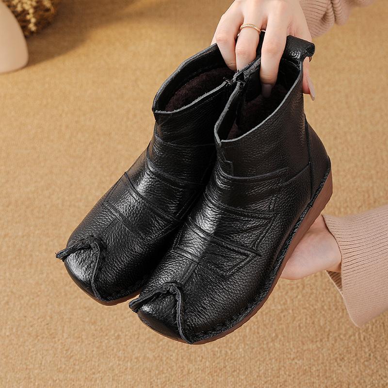 

Женские зимние ботинки из натуральной кожи на молнии, нескользящие, теплые ботильоны до щиколотки с подкладкой из искусственного меха, удобные для ходьбы, короткие ботинки для женщин 39 чёрный