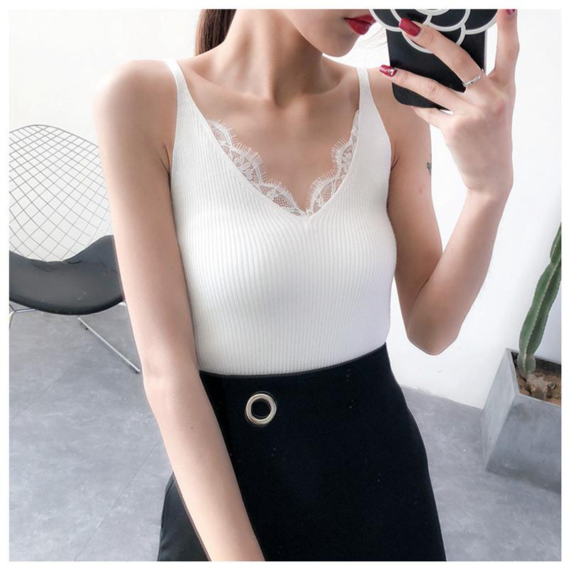 

Женские новые летние топы с v-образным вырезом, кружевной камзол, жилет из ледяного шелка, вязаная нижняя рубашка, внутренняя однотонная рубашка