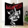 Cartoon Rabbit with Blink-182 Logo Design Flannel Blanket for Bedroom, Living Room, Sofa, and Nap.