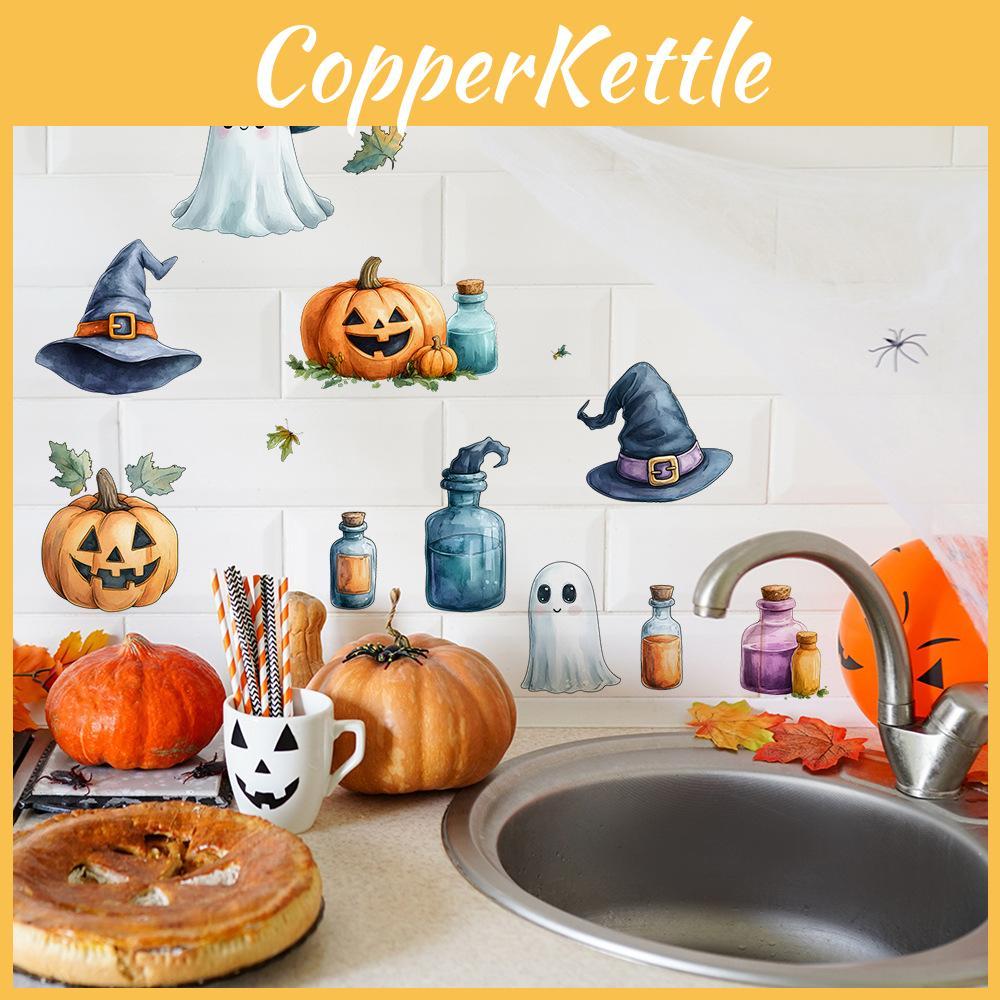 Pumpkin Halloween Cute Ghost And Witch Hat Living Room Home Decor Stickers Wall