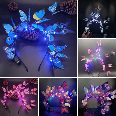 Kadın Noel Hairband Parlayan LED Işık Up Farklı Kelebek Fascinator Elastik kaymaz Yeni Yıl Partisi Saç Çember saç aksesuarları Fotoğraf Prop