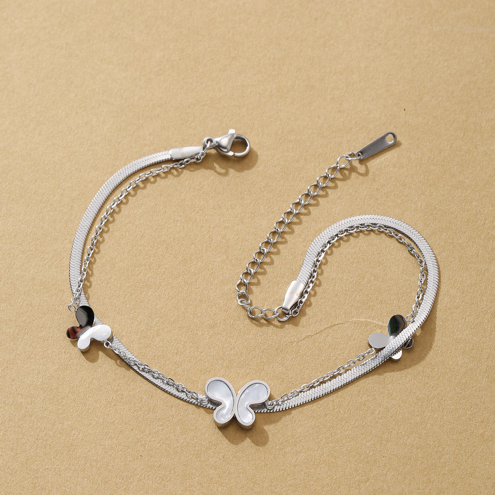 

Gold Silver Butterfly Anklets for Women Stainless Steel Double Layer Black Enamel Butterfly Ankle Bracelets Beach Jewelry Gift WHITE