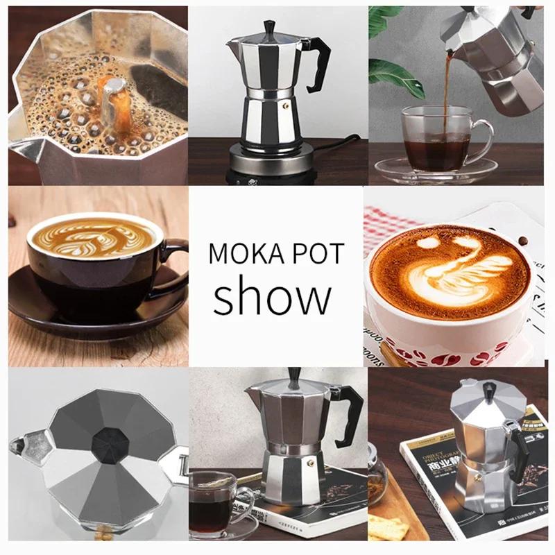 150 300 600 Caffettiera Moka in Alluminio Con Fornello Elettrico Macchina da Caffè per Piano Cottura Percolatore Espresso Bollitore Mocha Riscaldatore Casa Domestico