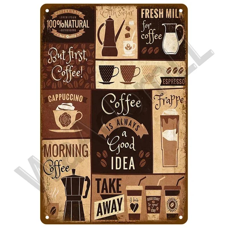 Vintage Plaque Metal Sign Plate Home Decor Tin Signs Coffee Retro Wall Art Posters For Kitchen Bar Iron Painting Decoration Cafe