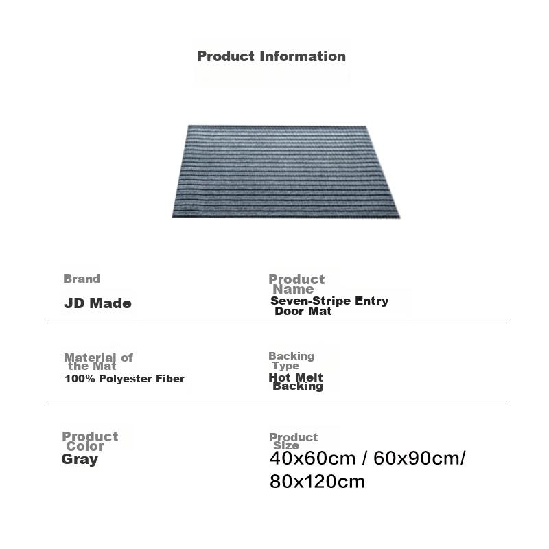 JD Original Striped Flocked Entrance Mat, Home Use Cuttable Dust-Removing Non-Slip Absorbent Doormat, Gray 40*60cm