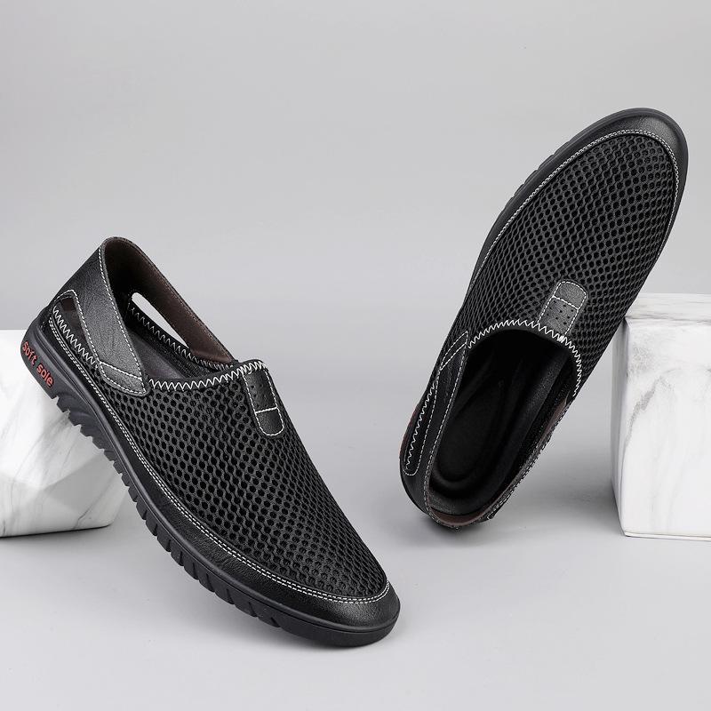 Plus Size Trendy Men's Black Breathable Mesh Slip-On Casual Shoes