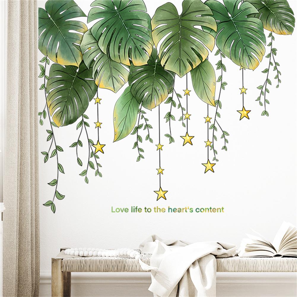 2 Sheets Tropical Green Leaves Wall Stickers Self-adhesive Wall Decal Murals Wallpaper For Home Living Room Decoration