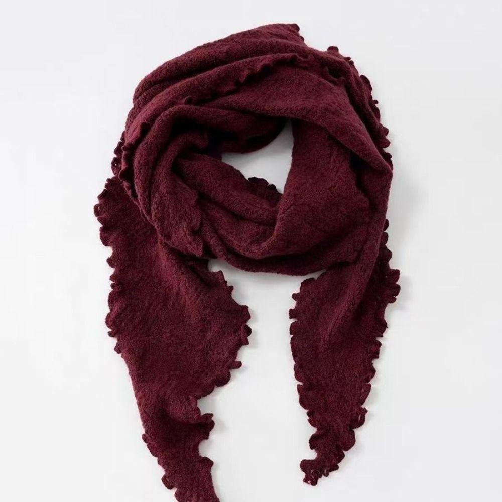 Ruffled Edge Knitting Scarf Soft Breathable Hollow Scarf Triangular Scarf Spring Autumn Winter