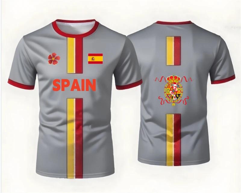 Fashion Spanish Flag Graphic Football T Shirts Summer Trendy National Emblem 3D Printed Jersey Cool Streetwear Oversized Tees