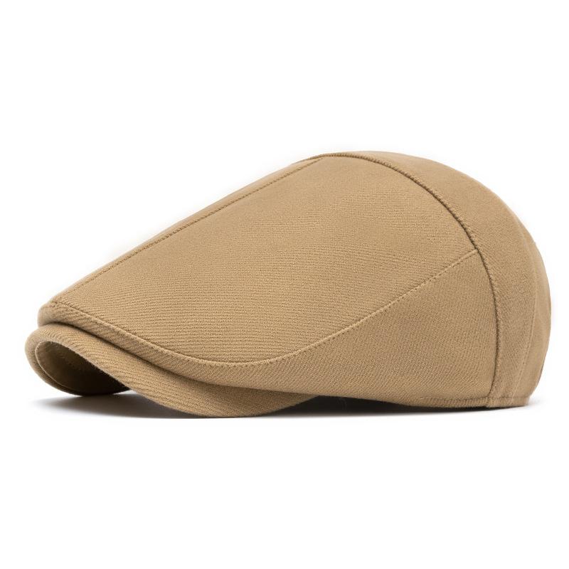 Winter Warm Forward Cap Men's Velvet Thick Cap Woolen Beret Solid Color British Newsboy Cap