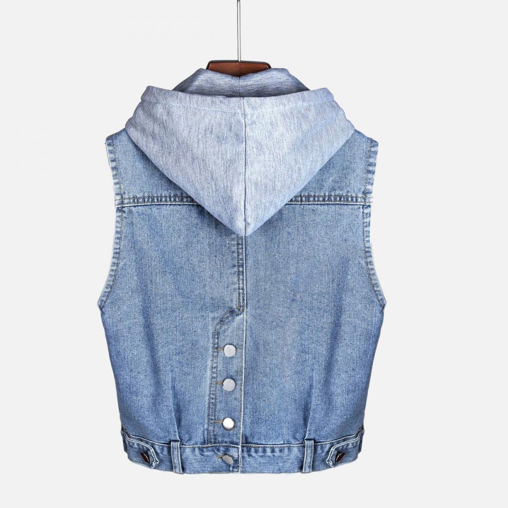 Hooded Korean Style Denim Vest for Women - Versatile Plus Size Outerwear for Spring, Autumn, Winter
