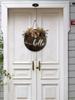 1 Piece Wooden Round Hello Welcome Wreath Sign Hanging Decorating Front Door, Farmhouse Porch Sign and Artificial Greenery
