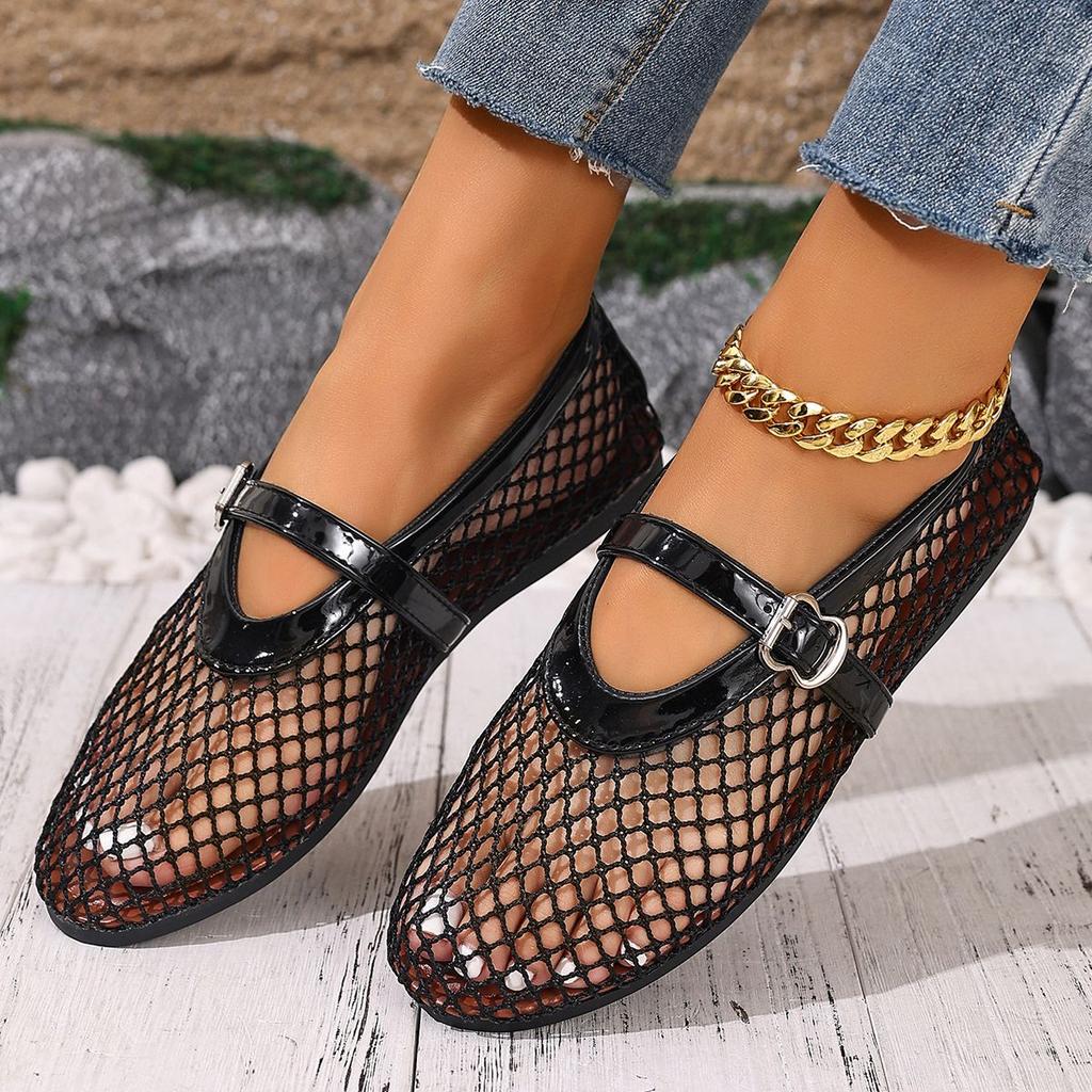 Atmungsaktive Einzel-Schuhe mit weicher Sohle für Damen, Neuer Stil, Flach, Durchbrochene Mesh-Schuhe, Mary Jane Einzel-Schuhe