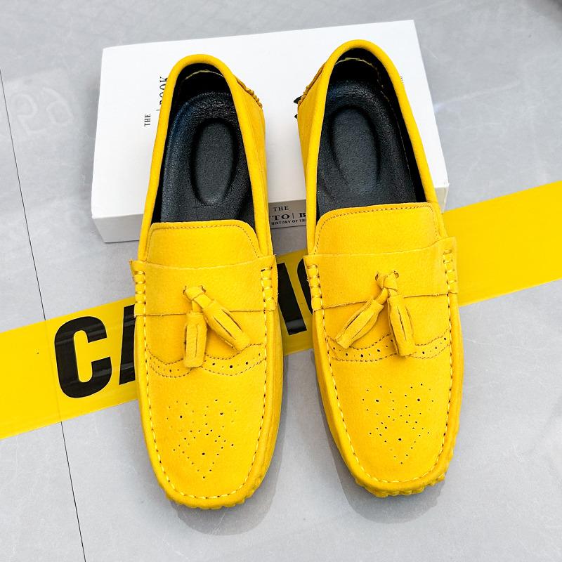 Big Size 38-48 Yellow Leather Men's Casual Shoes Soft Comfort Suede Loafers Man Fashion Slip-on Men Flat Shoes Mocasines Hombre