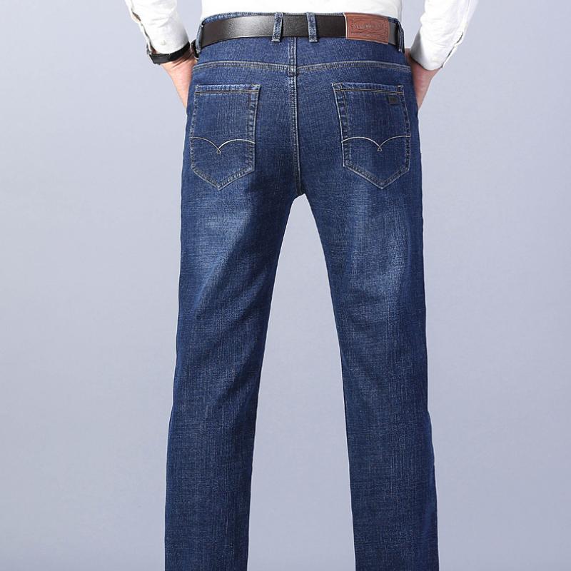 Elastic Autumn and Winter Models of Padded Thickened Jeans Men's Loose Straight Slim Warm with Velvet Casual Trousers