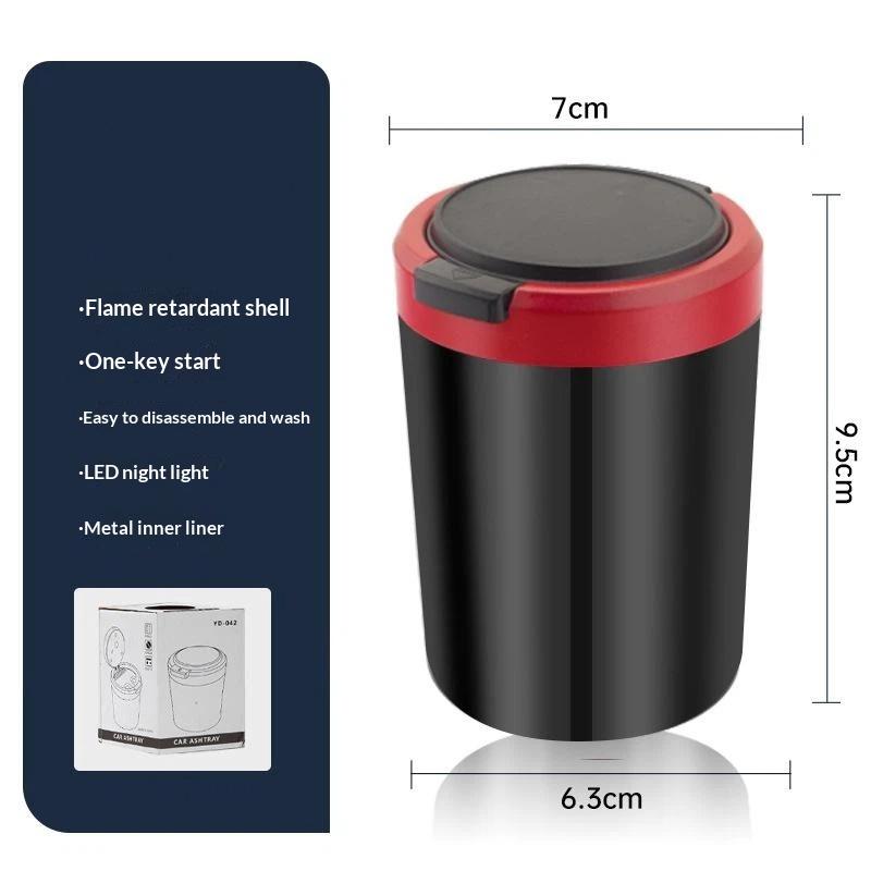 Car Ashtray Flame Retardant Alloy Liner One Touch Lid Built In Led Light For Daily Car Driving Use