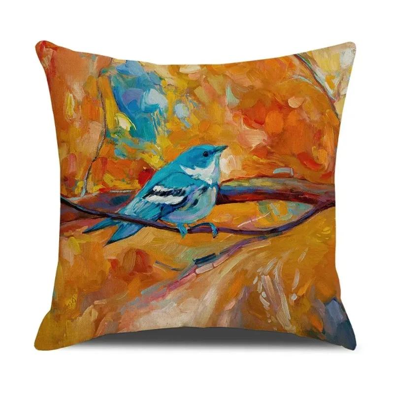 Watercolor Bird Cushion Cover Pillowcase Home Decor Office Sofa Pillowcase Home Decor Pillowcase