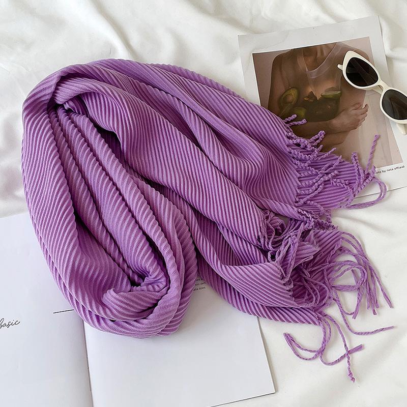 Solid Color Scarf Imitation Cashmere Scarf Winter Thickened Warm Multi-Color Scarf Women'S Long Fringed Shawl