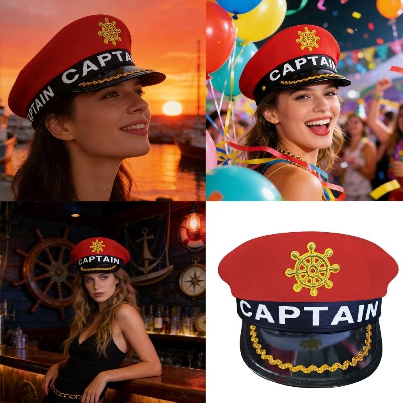 Breathable Captain Hat with Embroidery and Letter Design Marine Hat for Adult Youth Halloween Party Cosplay Headpiece