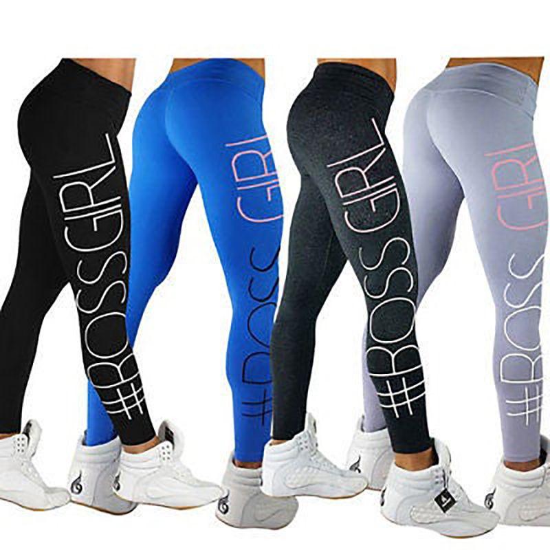 Women Print Letter Leggings Sports Fitness Running Pants High Elastic Pants Yoga