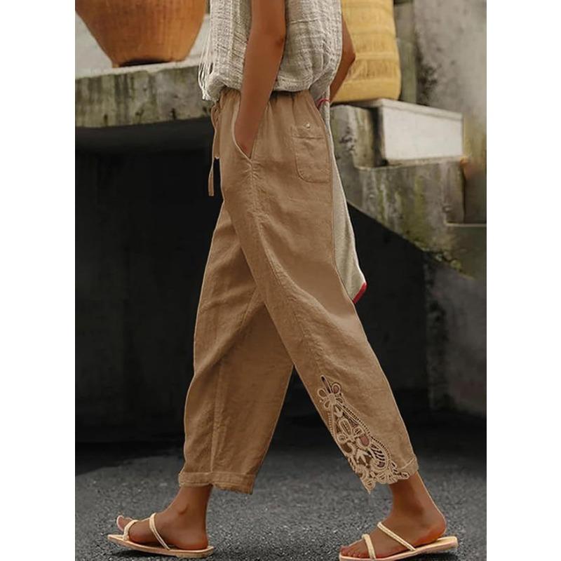Casual Wide Leg Pants with Elastic Waistband and Solid Color Print
