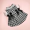 Yousheng Dog Dress Round Neck Lace Patchwork Fake Pearls Decor Plaid Print Pet Dog Cat Princess Dress Daily Wear