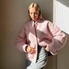 Women's Pink Winter Fleece Jacket - Stand-Up Collar, European & American Style