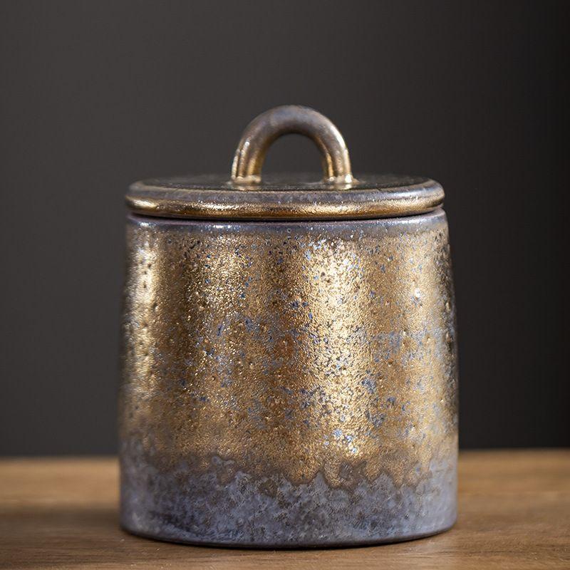 

Stoneware Tea Jar Vintage Ceramic Candy Sealed Jar Home Multifunctional Portable Nut Coffee Bean Medicinal Materials Storage Box
