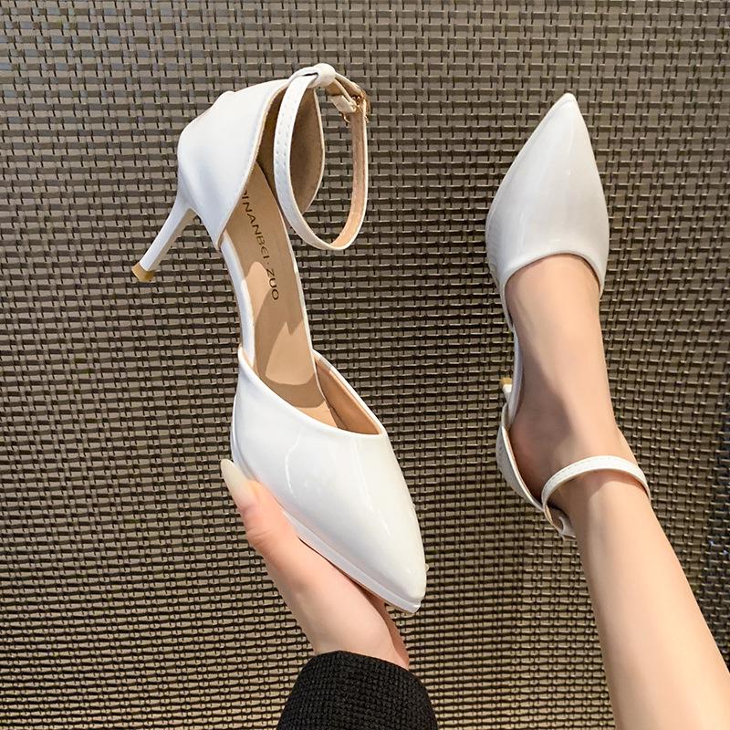 European & American Style Women's High-Heeled Single Strap Pointed Toe Sandals, Thin Heel, Sexy Hollow Design