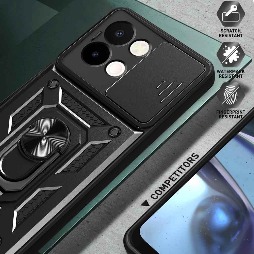 For vivo Y28 4G Case with Slide Camera Lid PC+TPU Kickstand Phone Cover