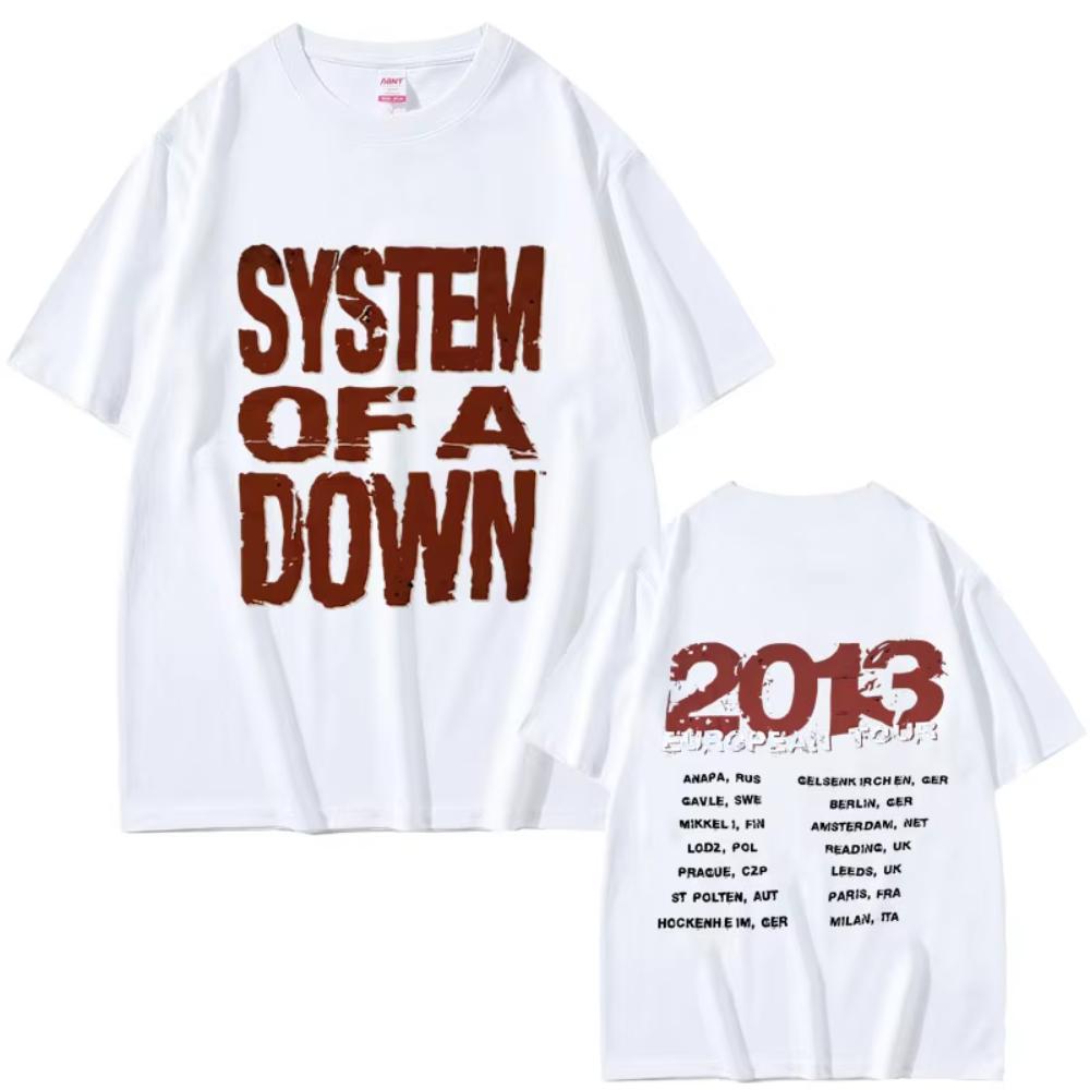 Limited Rock Band System of A Down European Tour 2013 Print T-shirts Male Fashion Tshirt Men Women Vintage Alternative Metal Tee
