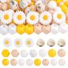 73/79PCS daisy silicone beads, 12/14/15mm round printed silicone beads in bulk, DIY keychain bracelet jewelry making