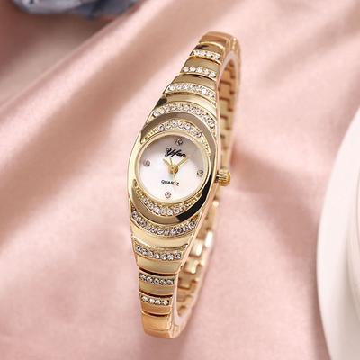Rose Gold Ladies Bracelet Watch Luxury Stainless Steel Rhinestone Oval Creative Ladies Dress Quartz Watch