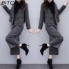 BITCED Women's Fall/Winter Two-Piece Set: Herringbone Tweed Blazer & Wide-Leg Pants Casual Fashion Set
